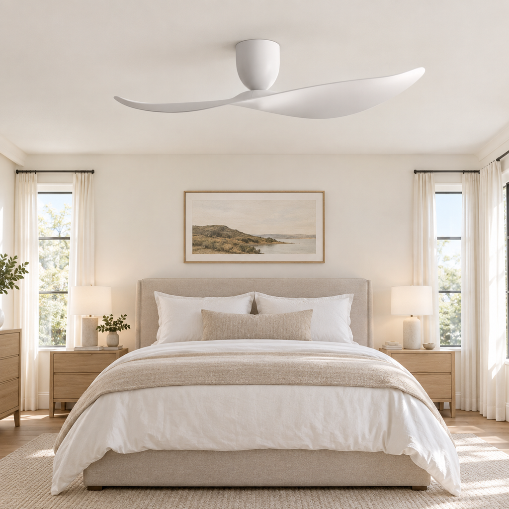 FUMANJIA 52 inch Ceiling Fan No Light  DC Motor 6-Speed Remote Control 2-Blade for Indoor Home Office Summer Winter Reversible - Chambre