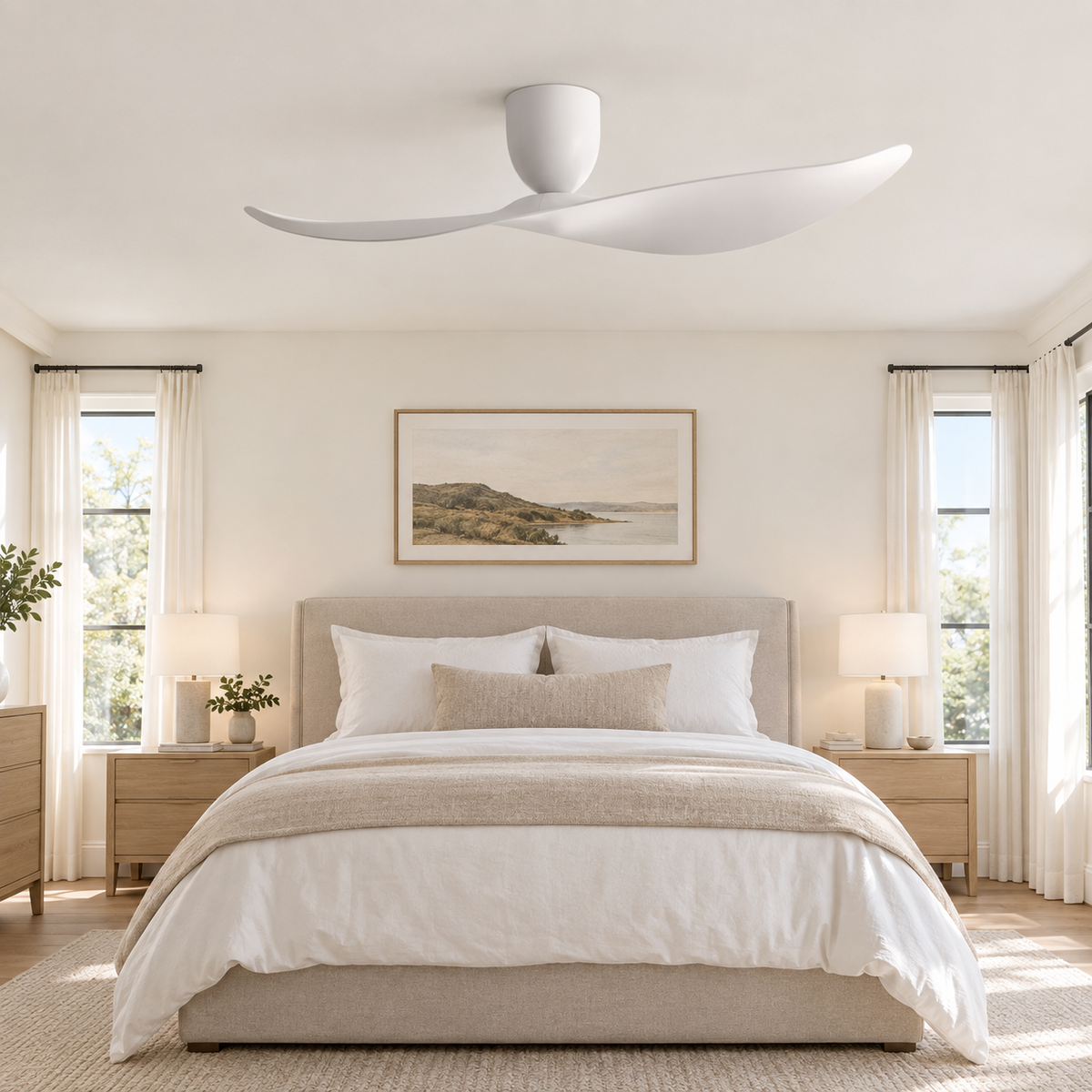 FUMANJIA 52 inch Ceiling Fan No Light  DC Motor 6-Speed Remote Control 2-Blade for Indoor Home Office Summer Winter Reversible - Chambre