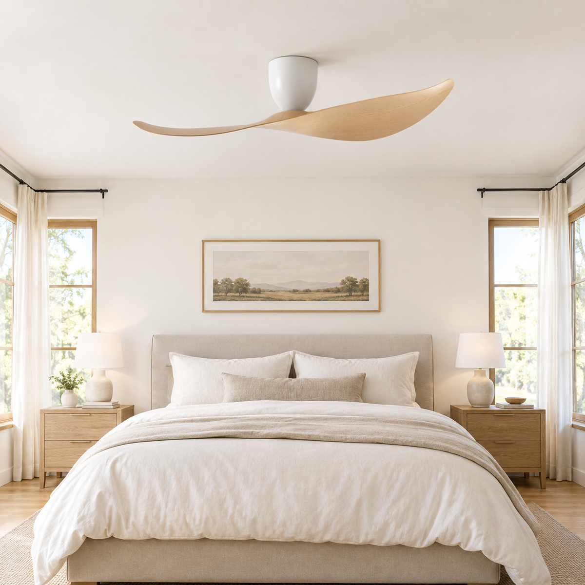 FUMANJIA 52 inch Ceiling Fan No Light  DC Motor 6-Speed Remote Control 2-Blade for Indoor Home Office Summer Winter Reversible - Chambre