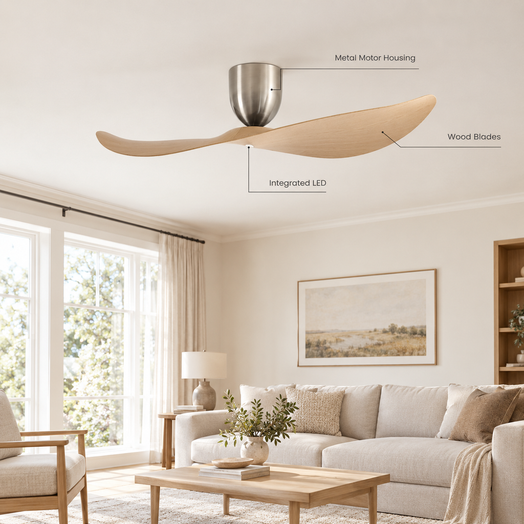 FUMANJIA 52 inch Ceiling Fan No Light  DC Motor 6-Speed Remote Control 2-Blade for Indoor Home Office Summer Winter Reversible - Specs