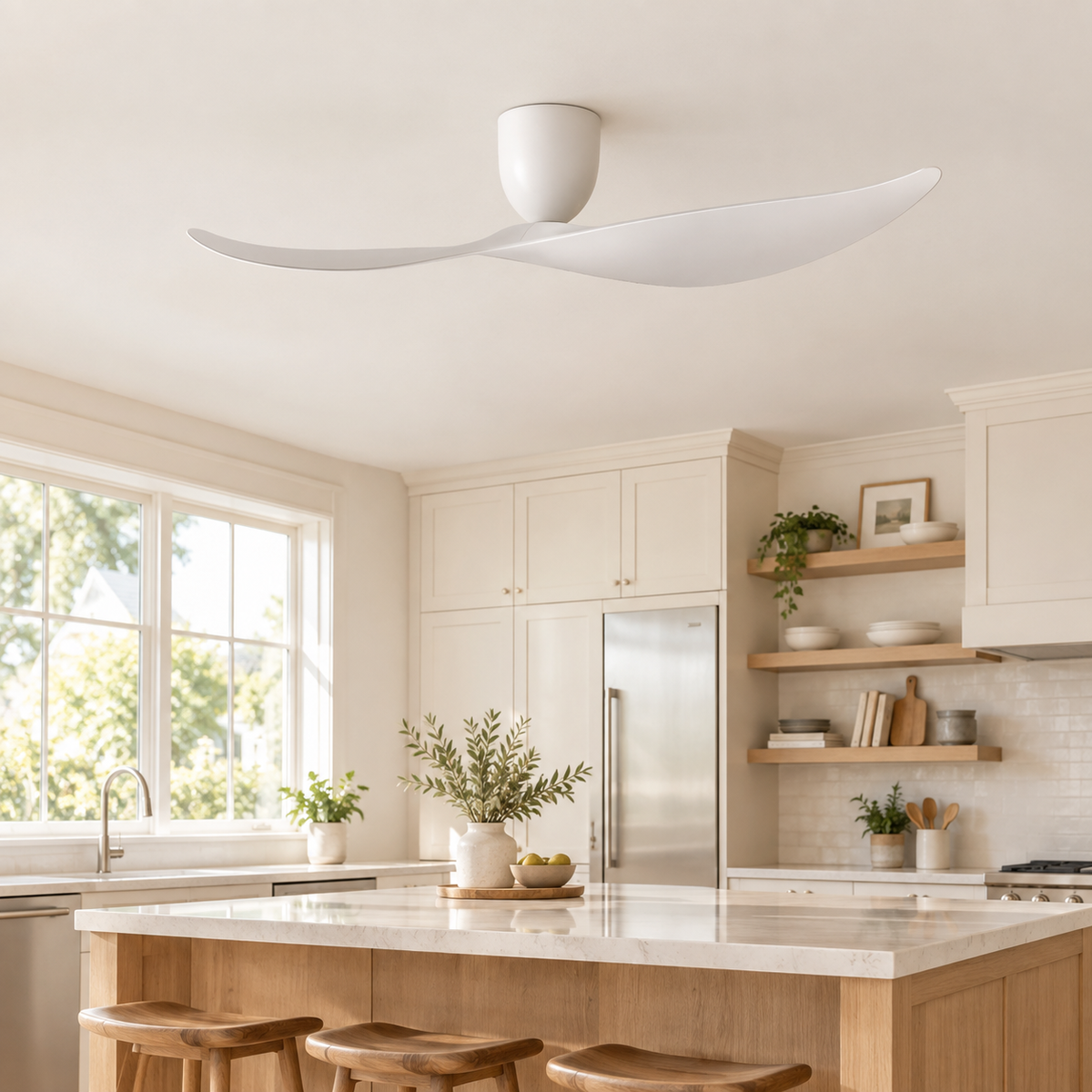 FUMANJIA 52 inch Ceiling Fan No Light  DC Motor 6-Speed Remote Control 2-Blade for Indoor Home Office Summer Winter Reversible - Cuisine
