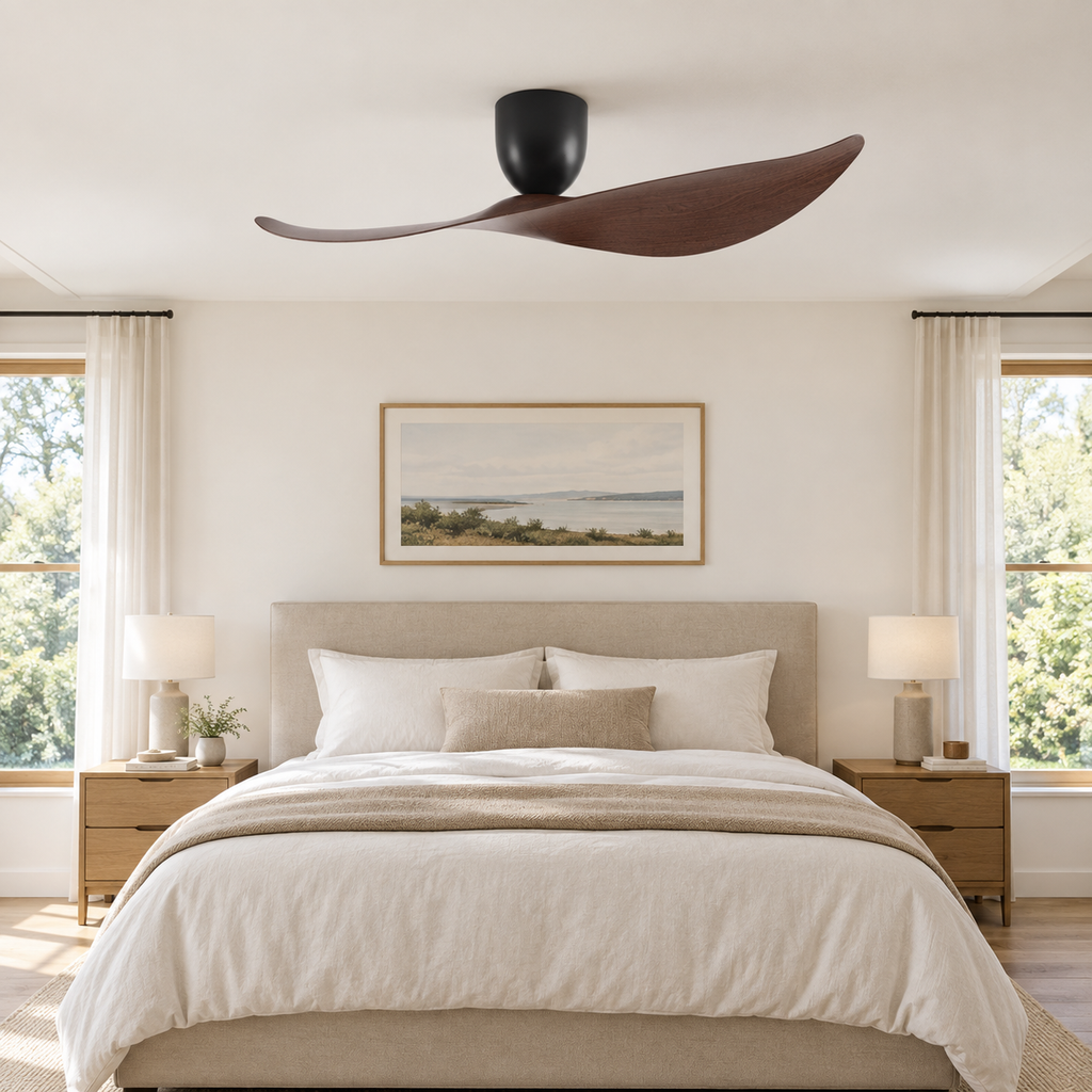 FUMANJIA 52 inch Ceiling Fan No Light  DC Motor 6-Speed Remote Control 2-Blade for Indoor Home Office Summer Winter Reversible - Chambre
