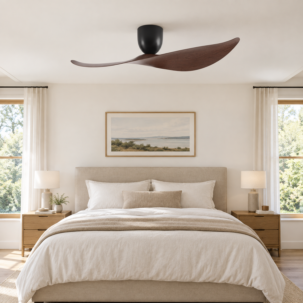 FUMANJIA 52 inch Ceiling Fan No Light  DC Motor 6-Speed Remote Control 2-Blade for Indoor Home Office Summer Winter Reversible - Chambre