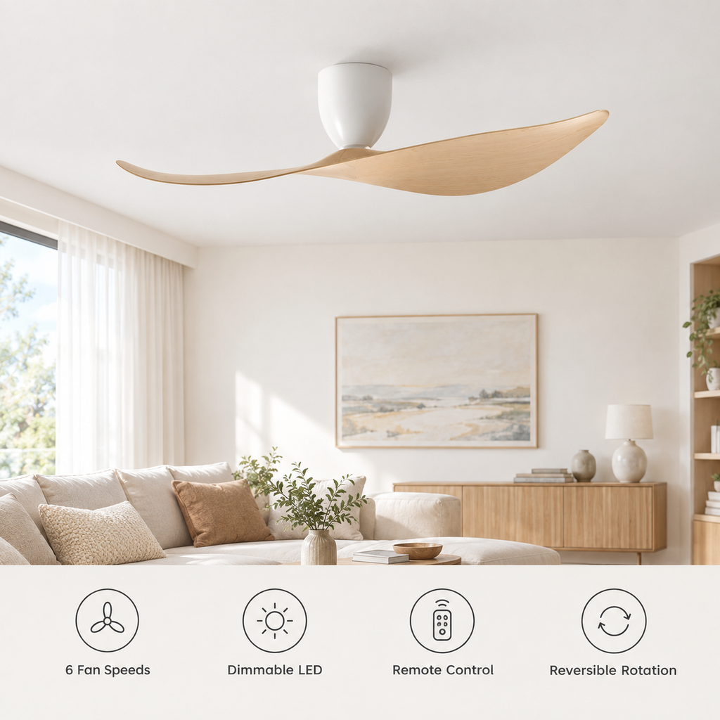 FUMANJIA 52 inch Ceiling Fan No Light  DC Motor 6-Speed Remote Control 2-Blade for Indoor Home Office Summer Winter Reversible - Fonctionnalitées
