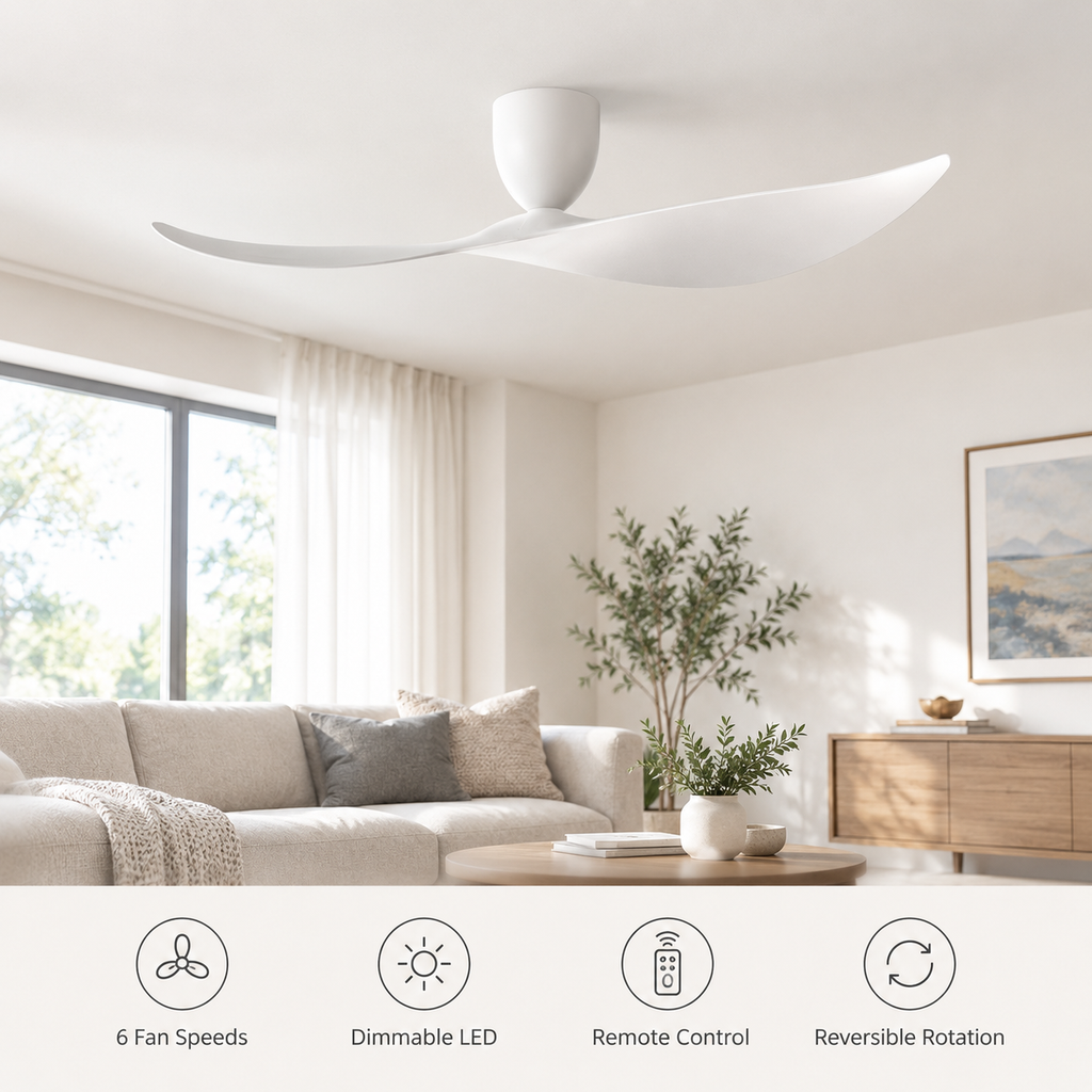 FUMANJIA 52 inch Ceiling Fan No Light  DC Motor 6-Speed Remote Control 2-Blade for Indoor Home Office Summer Winter Reversible - Fonctionnalitées