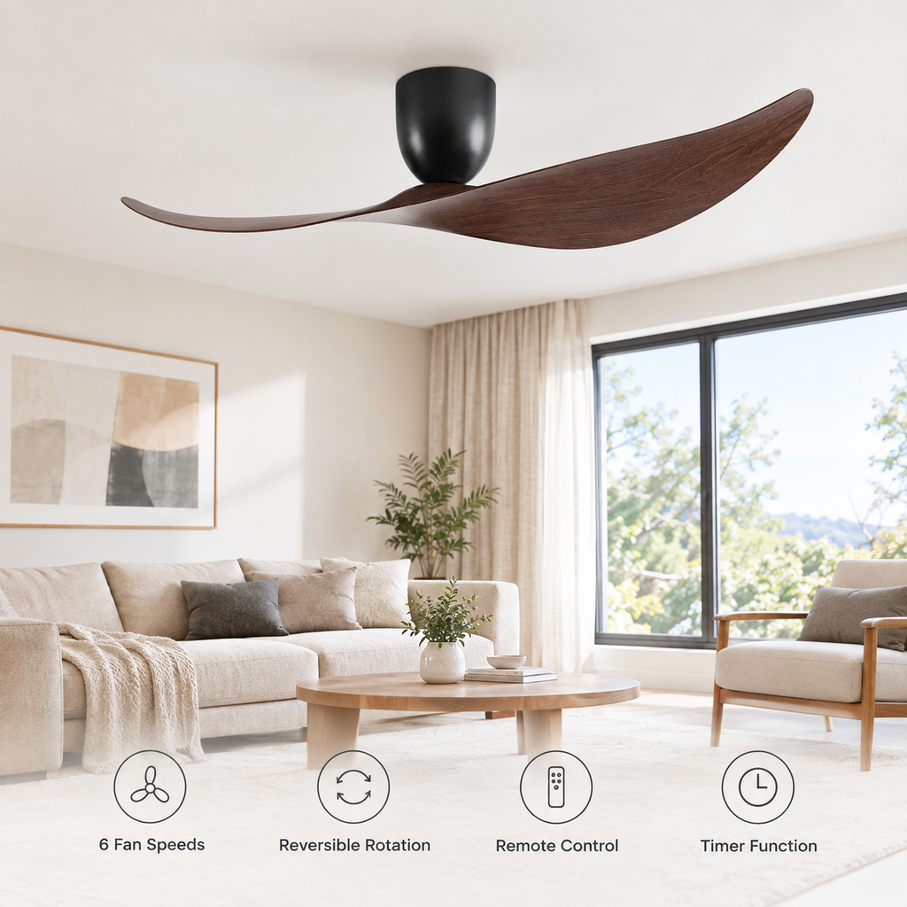 FUMANJIA 52 inch Ceiling Fan No Light  DC Motor 6-Speed Remote Control 2-Blade for Indoor Home Office Summer Winter Reversible - Fonctionnalitées