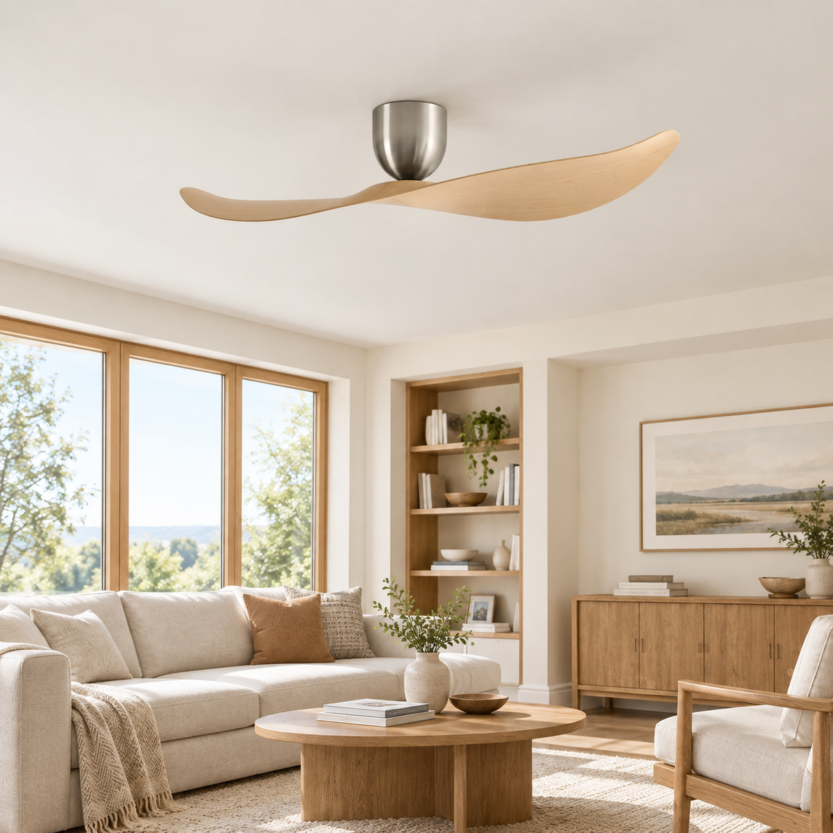 FUMANJIA 52 inch Ceiling Fan No Light  DC Motor 6-Speed Remote Control 2-Blade for Indoor Home Office Summer Winter Reversible - Salon
