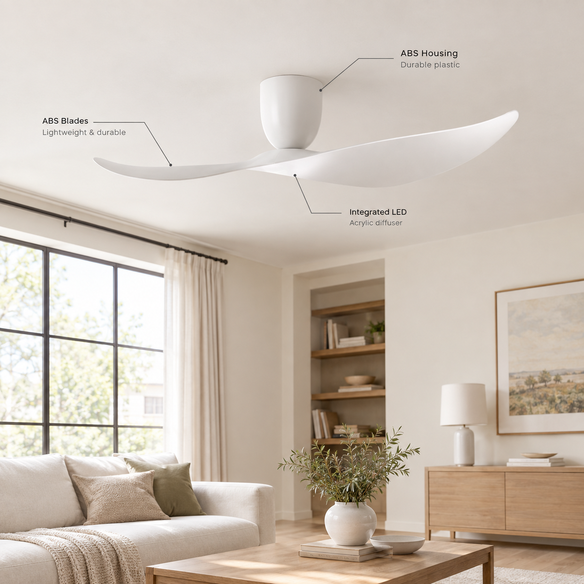 FUMANJIA 52 inch Ceiling Fan No Light  DC Motor 6-Speed Remote Control 2-Blade for Indoor Home Office Summer Winter Reversible - Specs