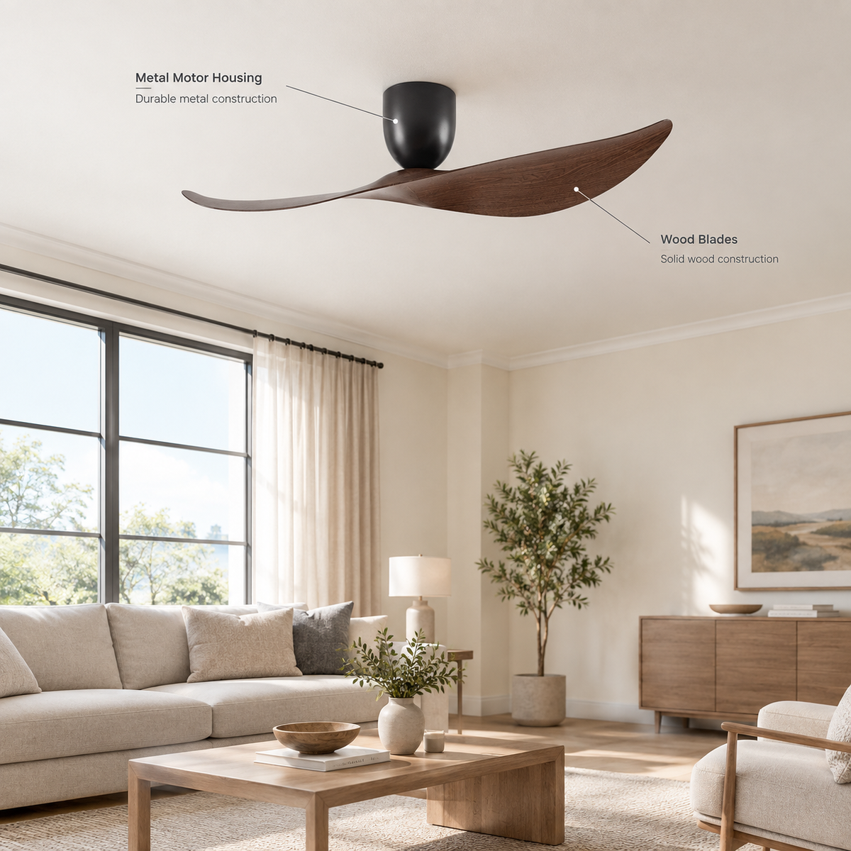 FUMANJIA 52 inch Ceiling Fan No Light  DC Motor 6-Speed Remote Control 2-Blade for Indoor Home Office Summer Winter Reversible - Specs