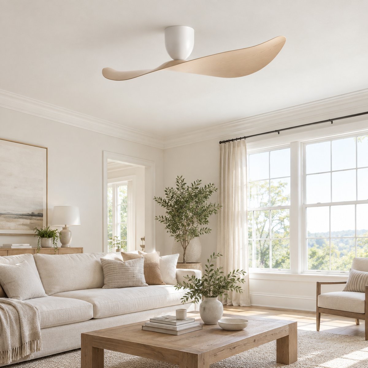 FUMANJIA 52 inch Ceiling Fan No Light  DC Motor 6-Speed Remote Control 2-Blade for Indoor Home Office Summer Winter Reversible - Image 1 Image