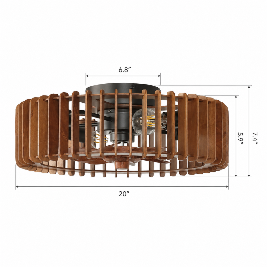 Scandinavian Ceiling Fan Pendant Light Wabi-Sabi Wooden Retro Creative Bedroom Wood Craft Pumpkin Ceiling Fan Light Fixture - Dimensions