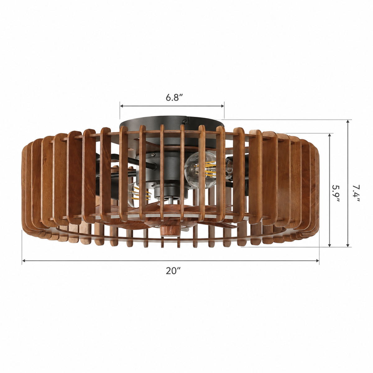 Scandinavian Ceiling Fan Pendant Light Wabi-Sabi Wooden Retro Creative Bedroom Wood Craft Pumpkin Ceiling Fan Light Fixture - Dimensions
