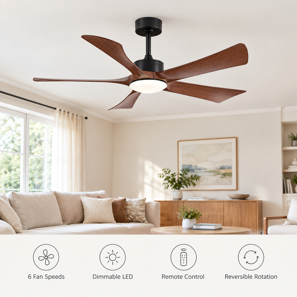 Vintage Industrial 42/52 Inch Ceiling Fan with 5 Blades Light And Remote Control for Coffee Shop Home Hotel Office Ventilator - Fonctionnalitées