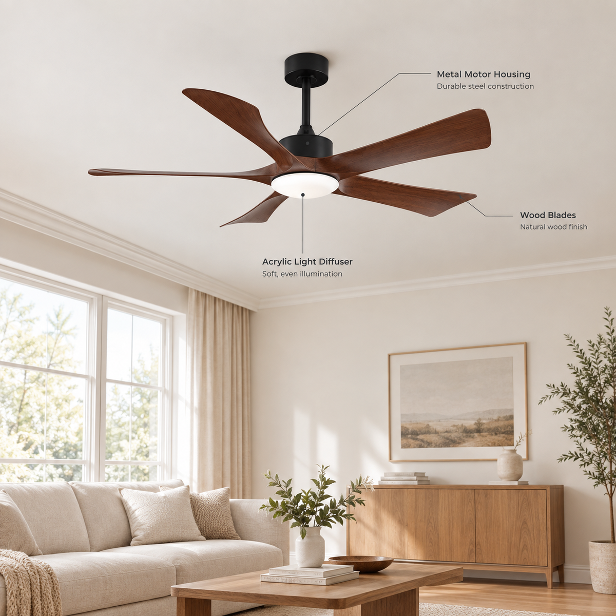 Vintage Industrial 42/52 Inch Ceiling Fan with 5 Blades Light And Remote Control for Coffee Shop Home Hotel Office Ventilator - Specs