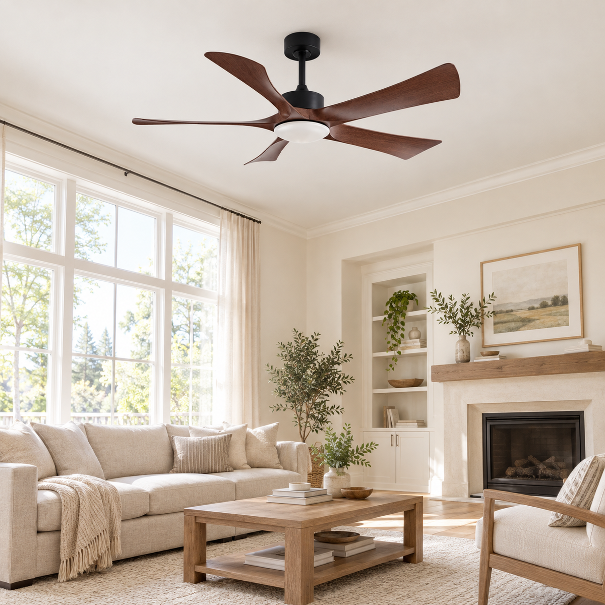 Vintage Industrial 42/52 Inch Ceiling Fan with 5 Blades Light And Remote Control for Coffee Shop Home Hotel Office Ventilator - Image 1 Image
